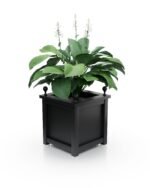 Minimalistischer Aluminium Pflanzkübel Imperial Glatt BS 77×77×75 cm mit breitem Rand und Eckkugeln in Jet Black