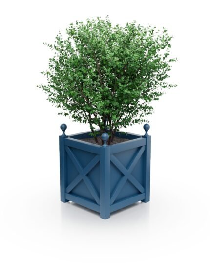 Eleganter Aluminium Pflanzkübel Noble X-Line B – 50×50×50 cm – mit Eckkugeln – Azure Blue