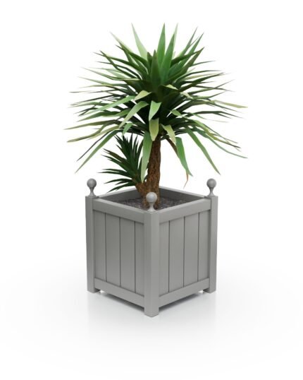 Moderne Aluminium-Pflanzkübel Prestige Lamellen B, 57×57×60 cm, mit Eckkugeln