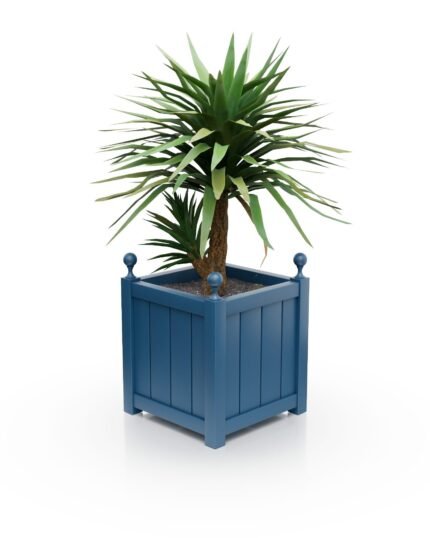 Pflanzkübel aus Aluminium, Prestige Lamellen B, 77×77×75 cm, mit Eckkugeln, Farbe Azure Blue