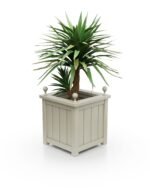 Moderner Aluminium-Pflanzkübel Prestige Lamellen BS, 50×50×50 cm, mit breitem Rand und Eckkugeln, Farbe Pebble Grey