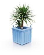 Farbe Pastel Blue – Aluminium-Pflanzkübel Prestige Lamellen BS, 50×50×50 cm, mit breitem Rand und Eckkugeln