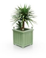 Stilvoller Aluminium-Pflanzkübel Prestige Lamellen BS, 50×50×50 cm, mit breitem Rand und Eckkugeln, Farbe Pale Green