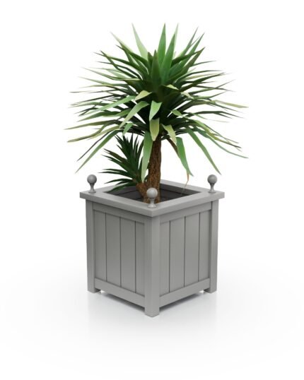 Stilvoller Aluminium-Pflanzkübel Prestige Lamellen BS, 50×50×50 cm, mit breitem Rand und Eckkugeln