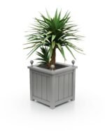 Pflanzkübel aus Aluminium, Prestige Lamellen BS, 77×77×75 cm, mit breitem Rand und Eckkugeln, Farbe Dust Grey