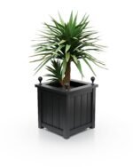 Stilvoller Aluminium-Pflanzkübel Prestige Lamellen BS, 77×77×75 cm, mit breitem Rand und Eckkugeln, Farbe Jet Black