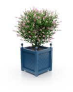 Hochwertiger Aluminium Pflanzkübel Royal Rautenmuster B 37×37×40 cm mit Eckkugeln in Azure Blue.