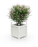 Moderner Aluminium Pflanzkübel Royal Rautenmuster B 37×37×40 cm mit Eckkugeln in Pure White.
