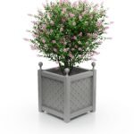 Stilvoller Aluminium Pflanzkübel Royal Rautenmuster B 37×37×40 cm mit Eckkugeln.