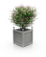 Stilvoller Aluminium Pflanzkübel Royal Rautenmuster B 37×37×40 cm mit Eckkugeln.