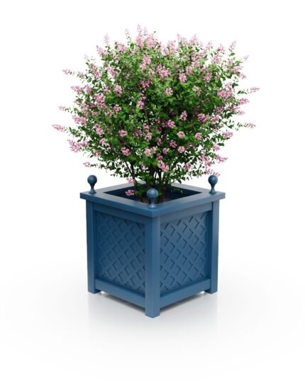 Exklusiver Royal‑Aluminium‑Pflanzkübel mit Rautenmuster in Azurblau (Azure Blue RAL5009), groß 77×77×75 cm – stilvolles Highlight für Garten oder Terrasse