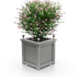Premium Royal‑Pflanzkübel aus Aluminium in Dust Grey, exklusiv, mit dekorativem Rautenmuster und Eckkugeln, 77×77×75 cm – wetterbeständig und elegant