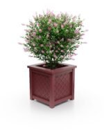 Exklusiver Royal‑Aluminium‑Pflanzkübel mit Rautenmuster in Rubinrot (Ruby Red RAL3003), quadratisch 37×37×40 cm mit breitem Rand