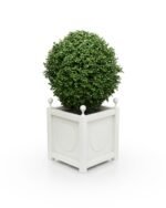 Eleganter Aluminium Pflanzkübel Victoria Medaillon B – 57×57×60 cm – mit Eckkugeln – Pure White