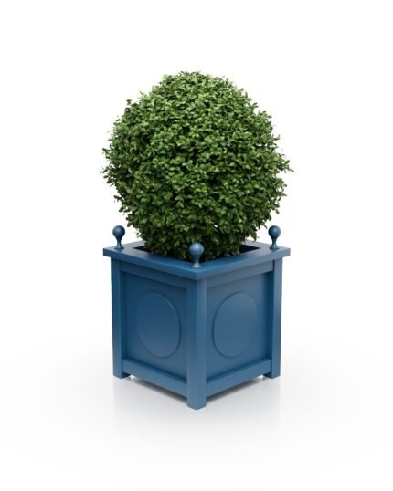 Pflanzkübel Azure Blue – Aluminium Victoria Medaillon BS – 50×50×50 cm – mit breitem Rand & Eckkugeln