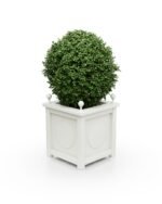 Pflanzkübel Pure White – Aluminium Victoria Medaillon BS – 57×57×60 cm – mit breitem Rand & Eckkugeln