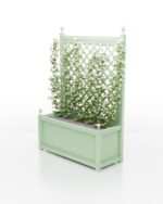 Leichter Aluminium Pflanzkübel Aura rechteckig mit glatter Oberfläche und Rankgitter, pastellgrün RAL 6019, 114x47x112 cm
