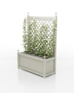 Eleganter Aluminium Pflanzkübel Aura rechteckig mit glatter Oberfläche und Rankgitter, seidengrau RAL 7044