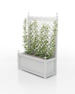 Geräumiger Aluminium Pflanzkübel Aura rechteckig mit glatter Oberfläche und Rankgitter, telegrau RAL 7047, 114x47x112 cm