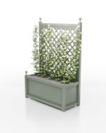 Funktionaler Aluminium Pflanzkübel Aura rechteckig mit glatter Oberfläche und Rankgitter, zementgrau RAL 7033, 114x47x112 cm