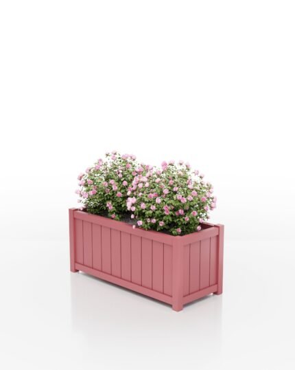 Großer rechteckiger Aluminium-Pflanzkübel Prestige mit Lamellen, Farbe altrosa RAL 3014, Maße 114x47x50 cm