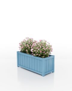Rechteckiger Aluminium Pflanzkübel Prestige mit Lamellen, pastellblau RAL 5024