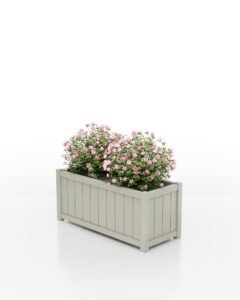 Robuster Aluminium Pflanzkübel rechteckig Prestige mit Lamellen in seidengrau RAL 7044