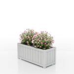 Rechteckiger Aluminium-Pflanzkübel Prestige mit Lamellen, telegrau RAL 7047, 114×47×50 cm