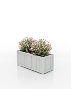 Rechteckiger Aluminium-Pflanzkübel Prestige mit Lamellen, telegrau RAL 7047, 114×47×50 cm