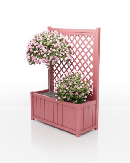 Eleganter Aluminium Pflanzkübel rechteckig Prestige mit Lamellen und Rankgitter in altrosa RAL 3014