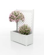 Großer Aluminium Pflanzkübel Prestige rechteckig mit Lamellen und Rankgitter, verkehrsweiß RAL 9016, 114x47x112 cm